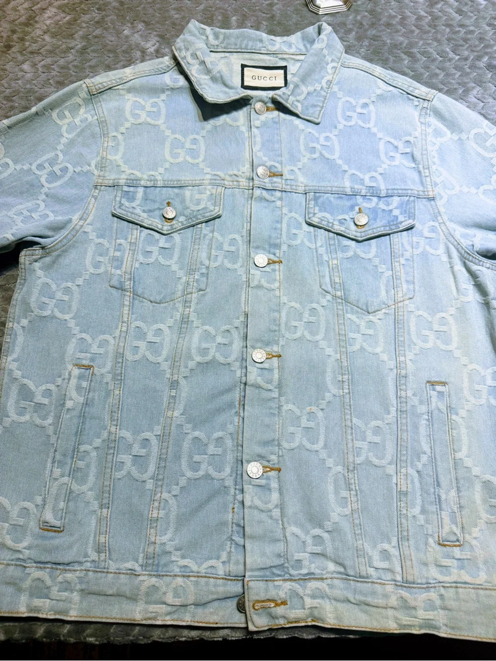Gucci 'California' Embroidered Denim Jacket - Light Blue with Red Script